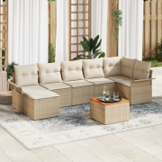 vidaXL 8 Delars Trädgårdsoffset med Kuddar Beige Poly Rattan Akacia