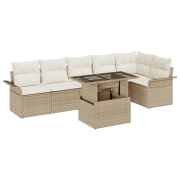 vidaXL 7-delad trädgårdsoffaset med kuddar Beige Poly Rattan