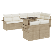 vidaXL 9-delad trädgårdsoffset med kuddar beige poly rattan