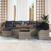 vidaXL 9-delars trädgårdsofa set med kuddar grå poly rotting