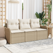 vidaXL 3-delad trädgårdsoffset med kuddar Beige Poly Rattan