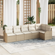 vidaXL 6-delars trädgårdsoffset med kuddar beige poly-rotting