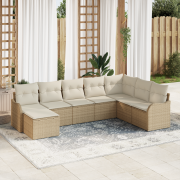 vidaXL 8-delad trädgårdsoffagrupp med kuddar beige poly rattan