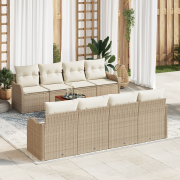 vidaXL 9-delat trädgårdsoff set med kuddar beige poly rattan acacia