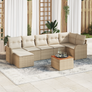 vidaXL 8-delat trädgårdsoff-set med kuddar beige poly rotting akacia