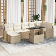 vidaXL 8-delars trädgårdsoffset med kuddar beige poly rotting