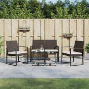 vidaXL Matgrupp för trädgården med dynor 5 delar konstrottning brun