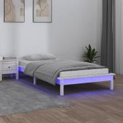 vidaXL Sängram med LED 90x200 cm massivt trä vit