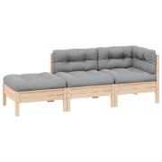 vidaXL Loungegrupp med grå dynor 3 delar massiv furu