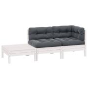 vidaXL Loungegrupp med dynor 3 delar vit massiv furu