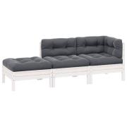 vidaXL Loungegrupp med dynor 3 delar vit massiv furu