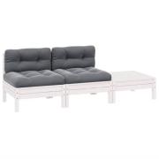 vidaXL Loungegrupp med dynor 3 delar vit massiv furu