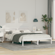 vidaXL Sängram med LED -remsljus med huvudgavel Vit 150 x 200 cm Massi...