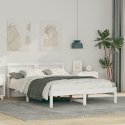 vidaXL Sängram med LED -remsljus med huvudgavel Vit 120 x 190 cm Furu
