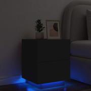 vidaXL Sängbord med LED-lampor svart konstruerat trä