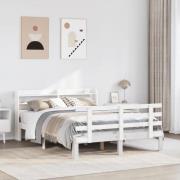vidaXL Sängram med huvudgavel vit 120x190 cm massiv furu