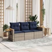 vidaXL Soffgrupp för trädgården 3 delar med dynor konstrotting grå