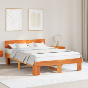 vidaXL Sängram med huvudgavel Vaxbrun 140 x 200 cm Massiv furu