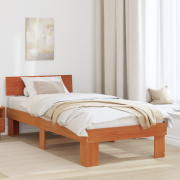 vidaXL Sängram med huvudgavel Vaxbrun 100 x 200 cm Massiv furu