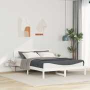vidaXL Sängram med sängbord Vit 150 x 200 cm Massiv furu
