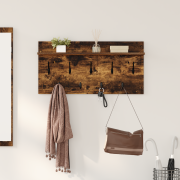 vidaXL Väggmonterad Klädhängare med hylla Rökfärgad ek 80 x 40 x 12 cm