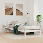 vidaXL Sängram med sängbord med huvudgavel Vit 90 x 200 cm Massiv furu