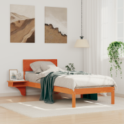 vidaXL Sängram med sängbord Vaxbrun 75 x 190 cm Massiv furu
