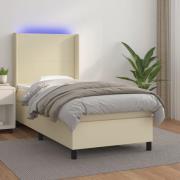 vidaXL Ramsäng med madrass & LED gräddvit 90x200 cm konstläder