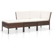 vidaXL Loungegrupp för trädgården med dynor 3 delar konstrotting brun