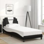vidaXL Sängram med huvudgavel svart och vit 90x190 cm konstläder