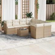 vidaXL Soffgrupp för trädgården med dynor 9 delar beige konstrotting