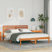 vidaXL Sängram med huvudgavel Vaxbrun 150 x 200 cm Massiv furu