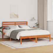 vidaXL Sängram med huvudgavel Vaxbrun 135 x 190 cm Massiv furu
