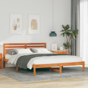 vidaXL Sängram med huvudgavel Vaxbrun 160 x 210 cm Massiv furu