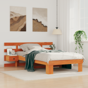 vidaXL Sängram med låda med huvudgavel Vaxbrun 80 x 200 cm Massiv furu