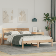 vidaXL Sängram med LED -remsljus med huvudgavel Brun 135 x 190 cm Mass...