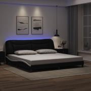 vidaXL Sängram med LED-belysning svart och vit 200x200 cm konstläder