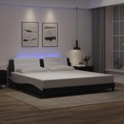 vidaXL Sängram med LED-belysning svart och vit 200x200 cm konstläder