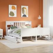 vidaXL Säng med bokhylla utan madrass vit 180x200cm massiv furu