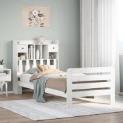 vidaXL Säng med bokhylla utan madrass vit 90x200cm massiv furu