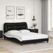 vidaXL Sängram med huvudgavel svart och vit 140x190 cm konstläder