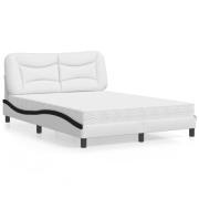 vidaXL Bed with Mattress "Hvar" White and Black 140x190 cm Faux Leathe...