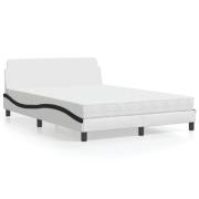 vidaXL Bed with Mattress "Dover" White and Black 140x190 cm Faux Leath...