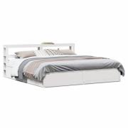 vidaXL Sängram med huvudgavel vit 200x200 cm massiv furu