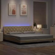 vidaXL Bed Frame with LED without Mattress Cream 200x200 cm Fabric