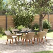 vidaXL Trädgårdsmöbelset med kudde 7 pcs Beige konstrotting