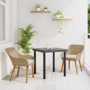 vidaXL Trädgårdsmöbelset med kudde 3 pcs Beige konstrotting