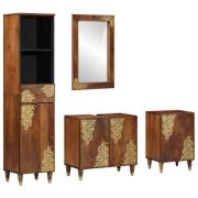 vidaXL Badrumsskåpsset med låda 4 pcs Honung brun Massivt mangoträ