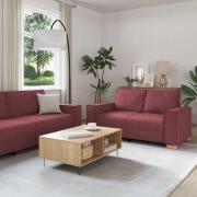 vidaXL Soffset med kudde med kudde 3 pcs Vinröd 220 x 78 x 84 cm tyg