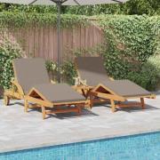vidaXL Solstol Reclining 2 pcs Taupe 200 x 67 x 84cm Massivt akaciaträ